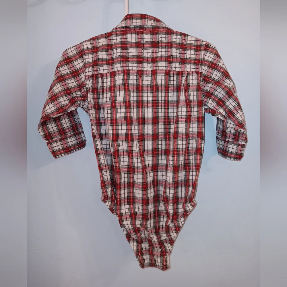 Vintage OSH KOSH BGOSH snap button down collared long sleeve onesie red plaid